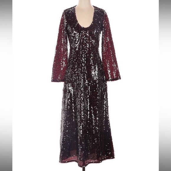 NEW! ZARA Limited Edition Sequin Maxi Dress Burgundy Maroon Red SZ S - Picture 1 of 12